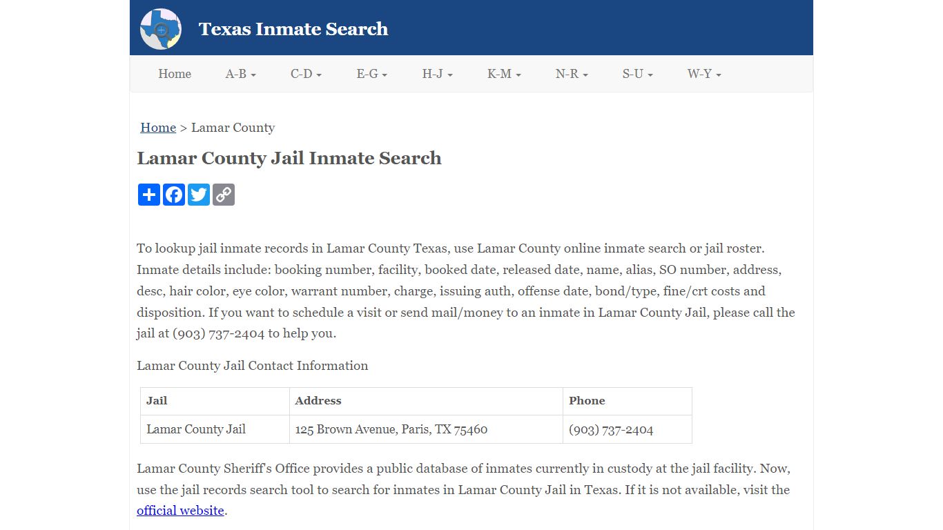 Lamar County Jail Inmate Search